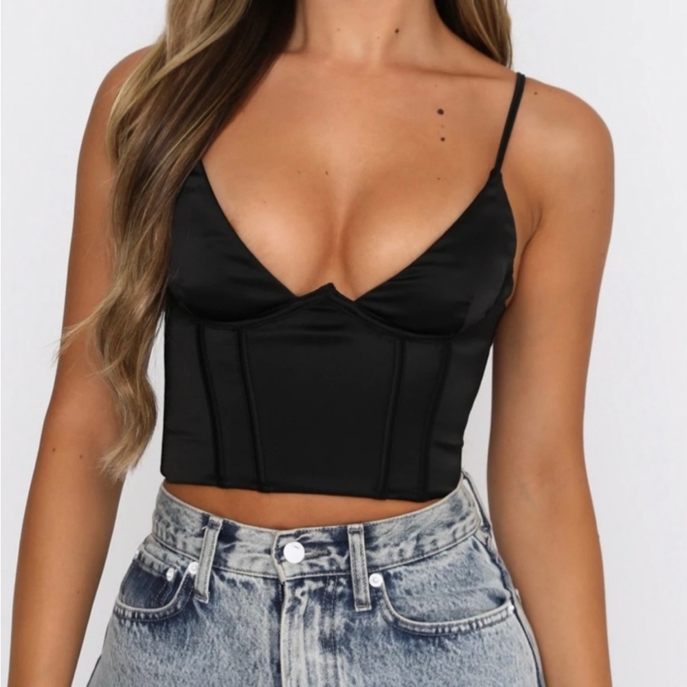 White Fox XS Black Corset Crop Top